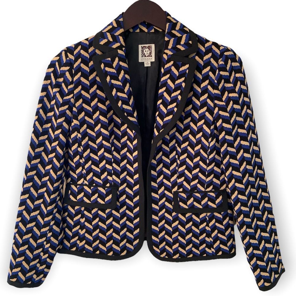 ANNE KLEIN Suit Separates Multi Coloured Chevron Print Open Front Blazer